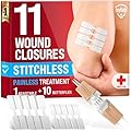 Emergency Wound Closure Strips - 11pk - 2 Types Easy to Use Butterfly Bandages - Stitchless & Painless Laceration Closure Kit