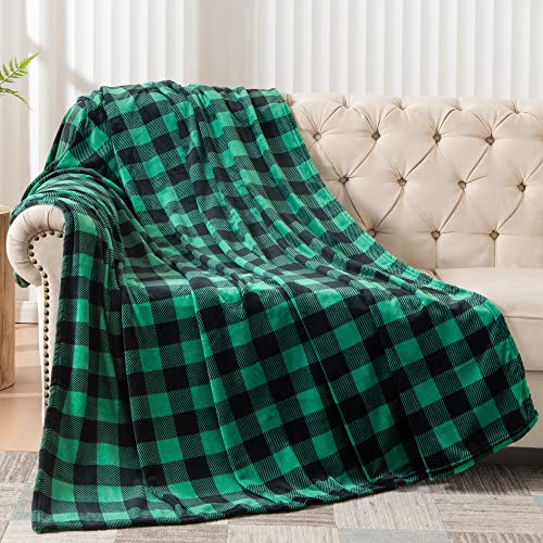 Image of BEDELITE Plaid Fleece Throw Blanket for Couch, Green & Black Checkered Flannel Blanket, Cozy & Soft Buffalo Plaid Decor Blanket for Women, Men, 50 inchx60 inch
