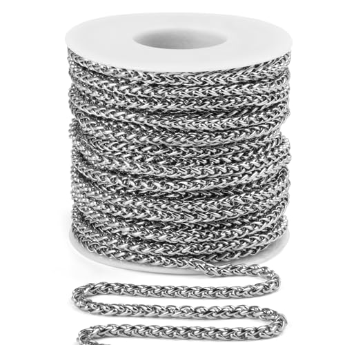 33FT Stainless Steel Wheat Chain Roll 3mm Silver Chain for Jewelry Making