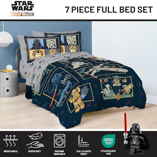 Image of Jay Franco Kids Comforter Set Includes Sheets and Pillow Covers - Soft and Cozy Bed Set for Stylish Room Decor, Official Licensed Bedding, Blue - LEGO, 7 Piece Full