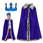 TSHAOUN Capa de Rey para Niños con Corona, Capa de Príncipe Princesa Manto de Terciopelo Real, Disfraz de Reina Rey Medieval para Halloween, Carnaval, Cosplay, Fiesta Temática, 80cm