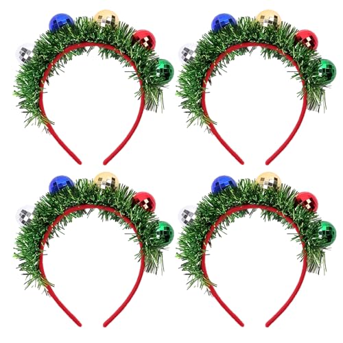 Lezevn 4 diademas de bola de Navidad con cintas, bolas coloridas de Navidad, diadema con borlas para fiestas de Navidad, reuniones de temporada
