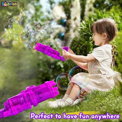 Image of Toyshine 8 Hole Electric Bubbles Gun Gatling Bubble Machine Toy with Scoup Bottle for Children Party Favors Outdoor & Indoor Activity for Boys Girls 3 Years and Above (Purple)