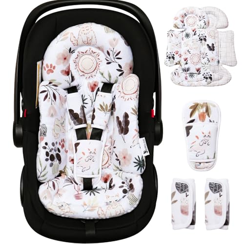 Image of Infant Insert, Enlarged Head Support for Baby, Reversible Newborn Insert with 3 Strap Covers, 2-in-1 Baby Cushion for Stroller, Swing, Bouncer, Rocker - Yellow Cat