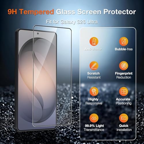 Image of OpenTech Military-Grade Gorilla Tempered Glass for Samsung Galaxy S26 Ultra with Fingerprint Unlock, Edge to Edge Coverage - Case Friendly, Anti-scratch and Bubble free installation kit