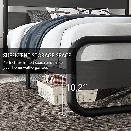 Sha Cerlin Full Size Bed Frame With Wooden Headboard & Footboard, Heavy Duty Oval-Shaped Platform Bed Frame With 10" Under-Bed Storage, Noise Free, No Box Spring Needed, Black #TOP5