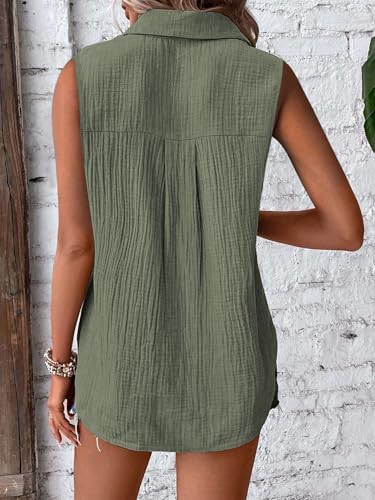Image of GLASGO Women's 100% Cotton Sleeveless Button Down Shirt | Casual Summer Collared Tank Top | Soft Breathable Fabric Stylish Piece