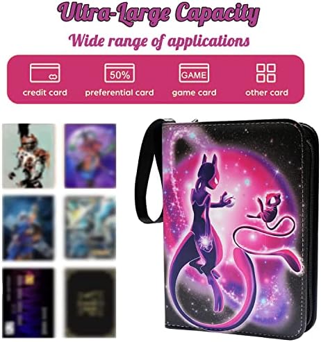 Trading Card Binder for Pokemon, 400 Cards Zipper Binder Card Holder Collectors with 50 Removable Sleeves, Carrying Case Binder Album, Book Folder Storage Organizer for Boys Girls