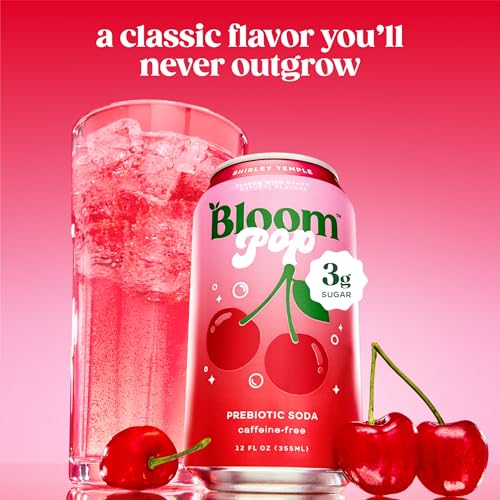 Image of Bloom Pop Prebiotic Soda 12 Pack, Shirley Temple Flavor, 12oz Cans | Prebiotic Soda for Gut Health, Low Calorie Soda, No Caffeine, Healthy Soft Drink Alternative
