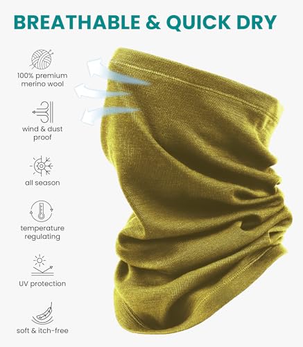 Image of Merino Wool Sun & Wind-proof Neck Gaiter 17.5um - Breathable Multi-Use Face Covering - Neck Warmer & Ski Mask for Women, Men