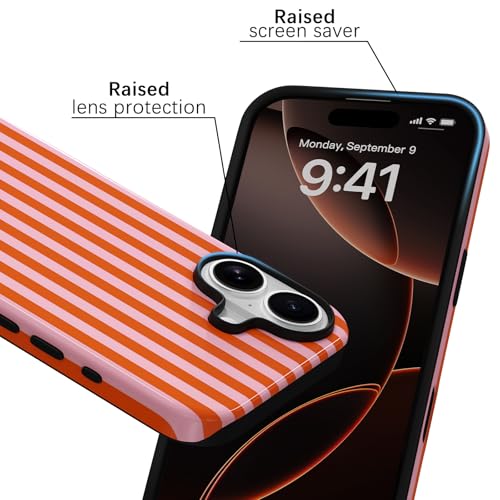 Coque iPhone 17 rayures roses et orange idée cadeau tendance filles