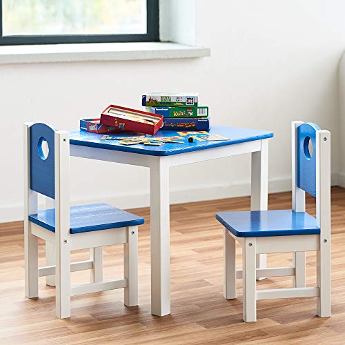 Juego de Mesa y sillas Infantil de Madera Maciza de Pino - Conjuntos de Muebles infatiles a Elegir - Mesa de Actividades para niños, Color:Azul, Modelo:Mesa+2X sillas