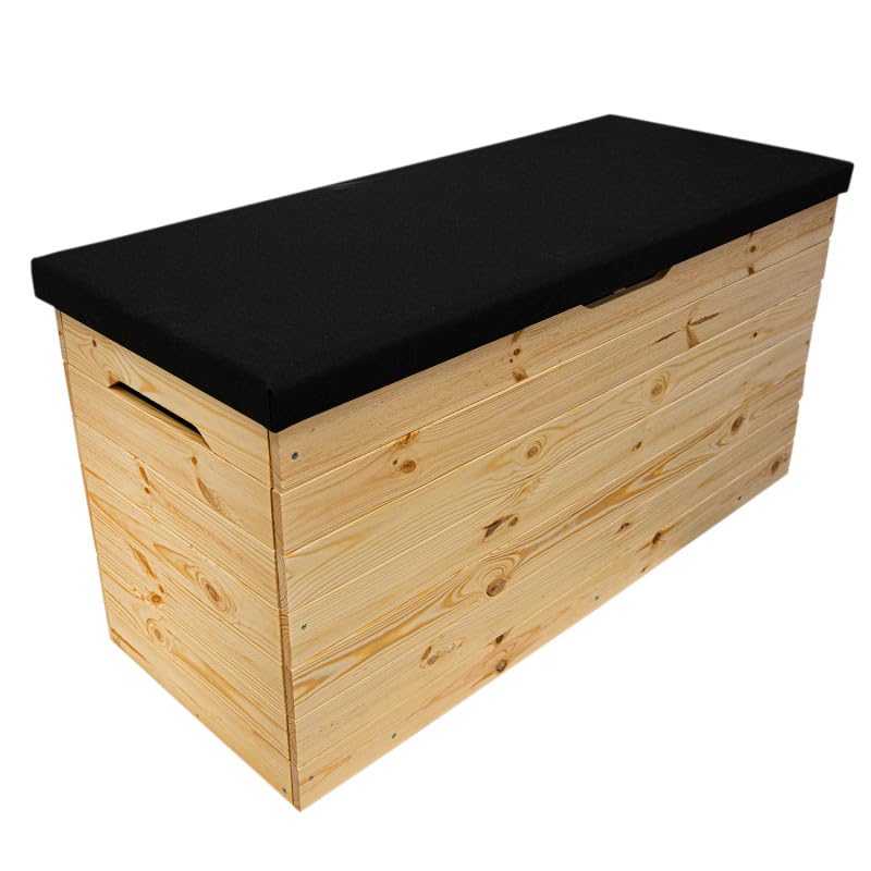 4iQ PINEBOX Kleine Holzkiste 39×100×47 cm – 200L, gepolsterte Aufbewahrungsbox aus Holz