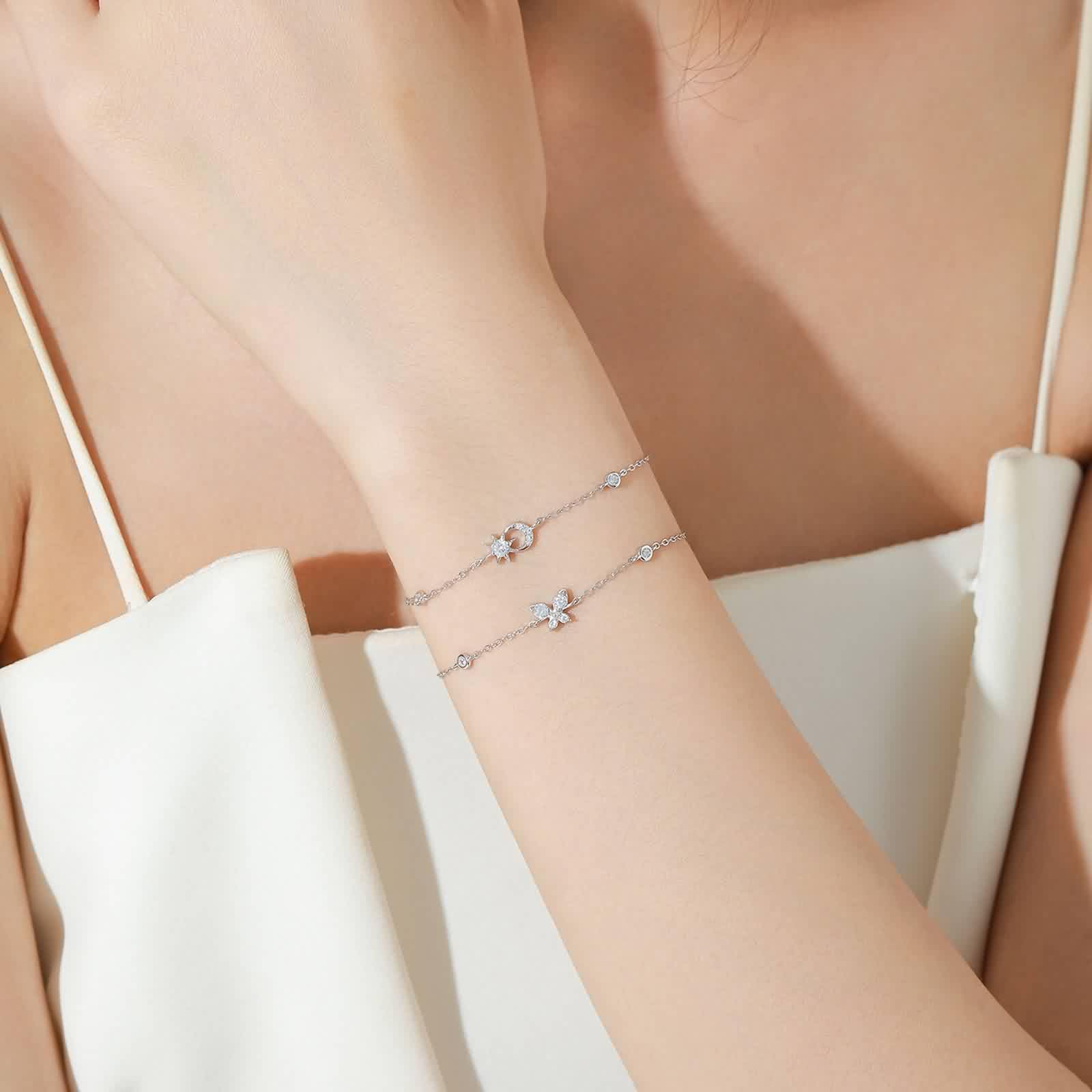 Pulseras de oro amarillo 750 de 18 quilates para mujer, cadena de mariposa con diamante auténtico, brazalete de platino 950