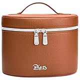 BOYATU Leather Makeup Bag Cosmetic Case: Travel Make up Bag with Compartments for Traveler Keep Items Organized - Waterproof Vanity Cases Toiletry Organizer Bags for Women (Brown)