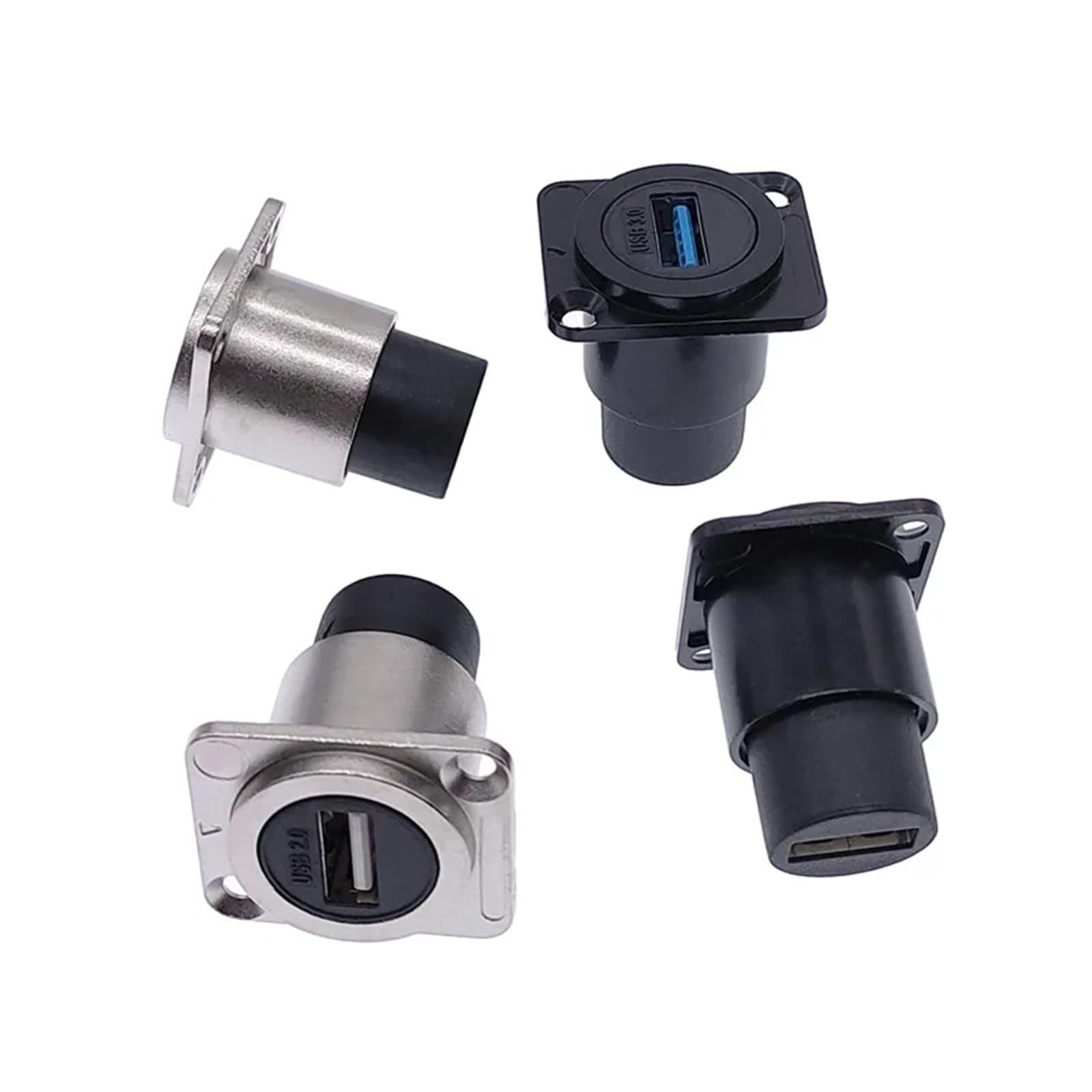 Conector USB 3.0 hembra de metal para panel en color plata coaxial 7