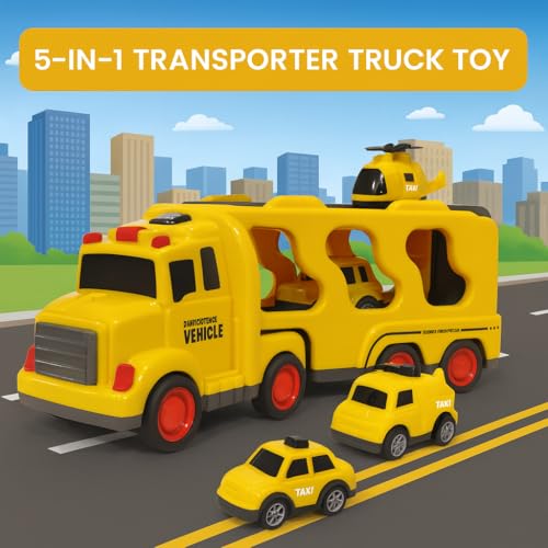 Image of Mini Explorer 5 in 1 Construction Carrier Trucks Toys for 2 3 4 5 Years Old Boys, Toddlers 2-4 Years with Crane, Mixer, Pushdozer and Excavator, Car Toys Birthdays Gift