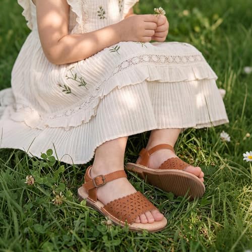Image of THEE BRON Toddler Girls Vintage Open Toe Sandals Cushioned Comfy Summer Dress Shoes