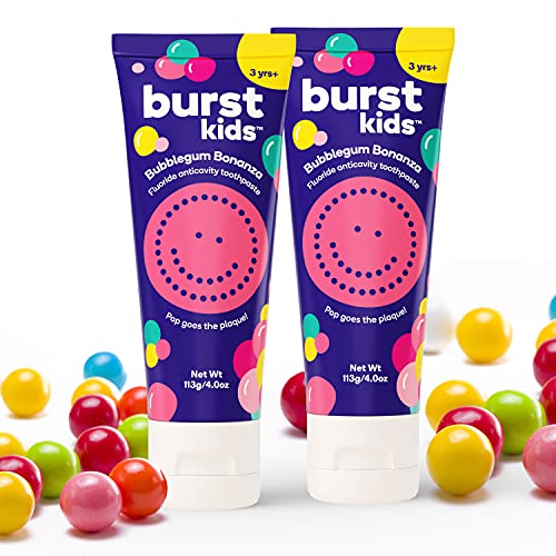 BURSTkids Bubblegum Bonanza Anticavity Fluoride Childrenâ€™s Toothpaste, Safe, Effective, Gentle, Tasty Bubblegum Toothpaste for Kids Ages 3+, Vegan, SLS & Gluten Free (4.0oz), 2 Pack