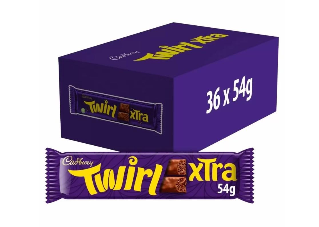 Cadbury Twirl Extra Duo Official, Chocolate Bars with Swirly Chocolate Texture 54g (Pack of 36 Bars)