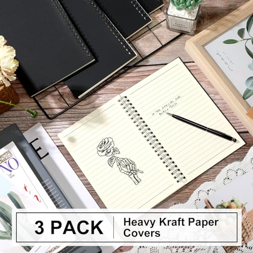 Image of Yahenda 3 Pcs Spiral Notebooks,1 Subject,Wide Ruled, Black