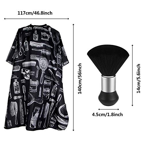 Image of FEBSNOW Barber Cape Professional Hair Cutting Cape with Neck Duster Brush | Full Coverage Haircut Apron for Adults, 47x56 inches, Adjustable Neckline, Keep Clothes Clean Dry, Home Salon Barber Supplies