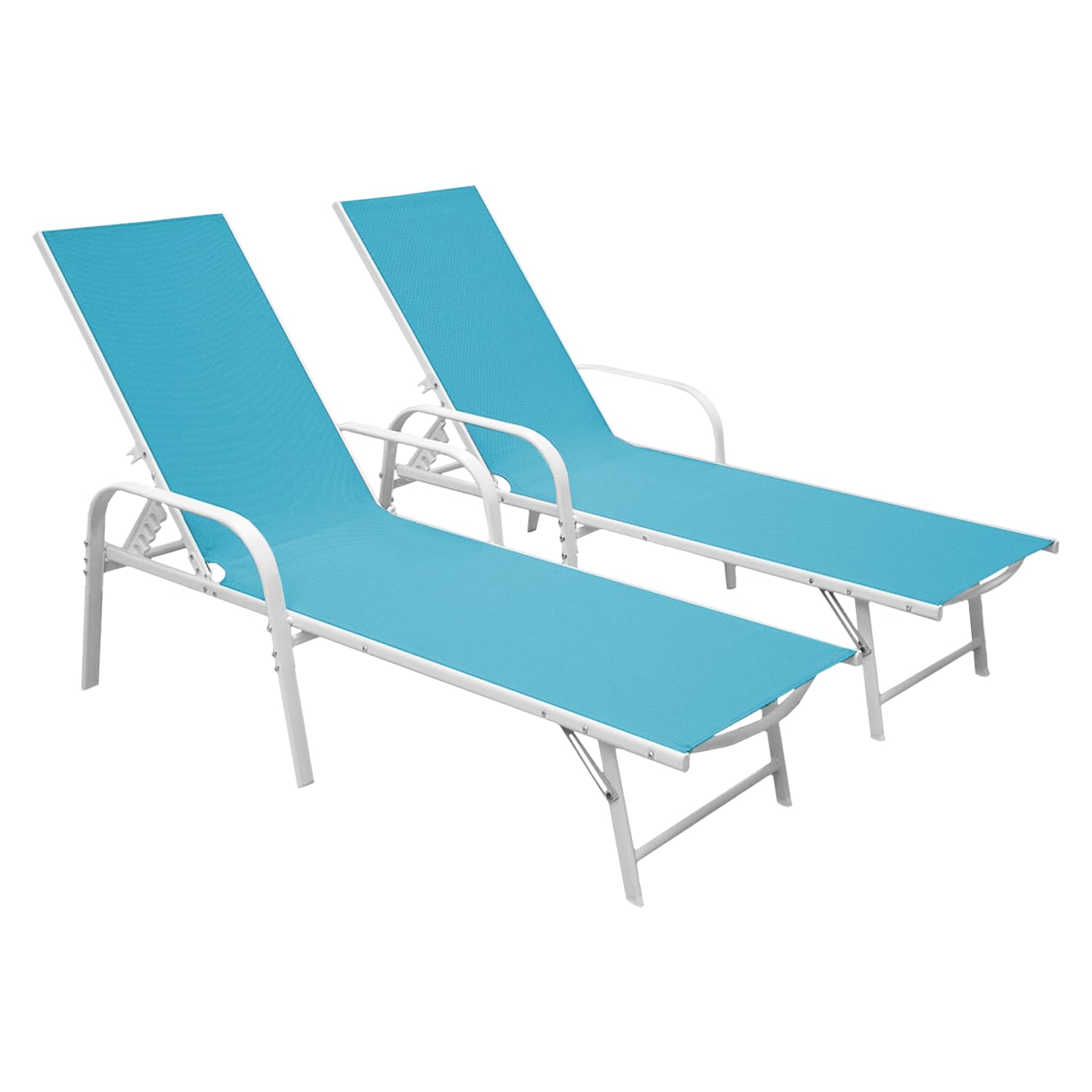 Happy Garden Lote de 2 tumbonas Sardinia de textilene Azul Estructura Blanca. Tumbona de Exterior de Acero de 5 Posiciones.