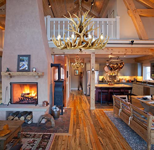 Hubrin Rustic Antler Chandelier, Vintage Antler Light Fixtures, 9Lights E12 Base, Deer Horn Pendant Light Fixtures For Home Bar Coffee Hotel Store (9 Lamp Arms + 6 Arms) #TOP6