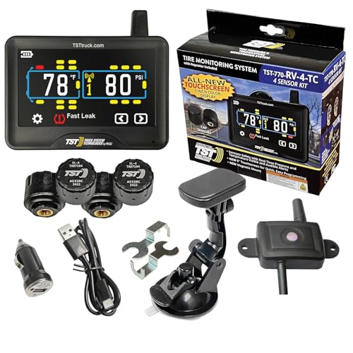 TST 770 Series TPMS - RV Tire Pressure Monitoring System with 4 Cap Sensors & 5' Color Touchscreen Monitor for Travel Trailers, Campers and Motorhomes