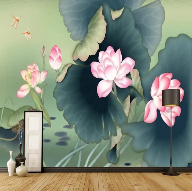 Fresque murale lotus chinois grand format 400x280 pour décoration chambre fille