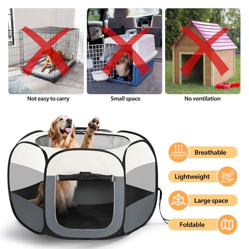 Welpenauslauf, Welpenlaufstall Hundebox Faltbar für Hunde Katzen Welpen Drinnen Draußen, Laufstall Hund Hundelaufstall für Wohnung mit Tragetasche für Reisen(Weiß, L(110x110x60cm,8-15kg pet), 6)