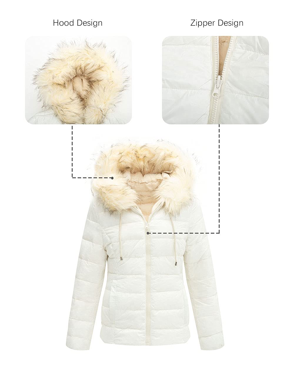 Giolshon Giubbotto Donna Reversibile in Eco Pile, Piumino Corto Invernale con Cappuccio e Collo in Pelliccia