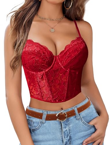 Image of Avidlove Lace Bralette for Women V Neck Bustier Corset Tops with Underwired Racerback Adjustable Strap Crop Top