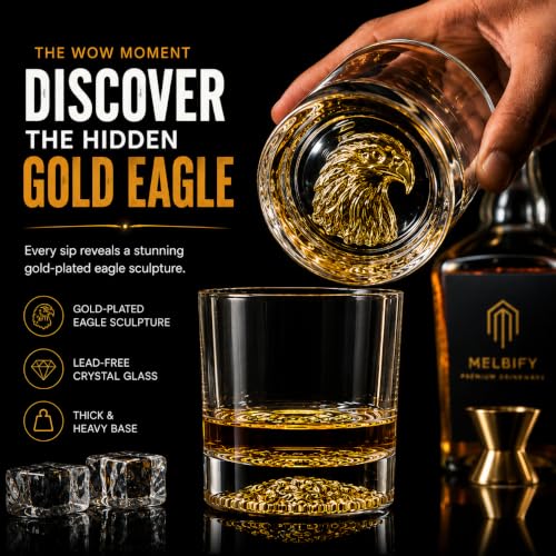 Image of Melbify Gold Eagle Whiskey Glass Gift Set | 2 pcs Set | 300 ml | Premium Packing | Gift Box | Gold-Bottomed | Imported | Luxurious | Ideal for Wedding Gifts, Anniversary, VIP and Corporate Gifts