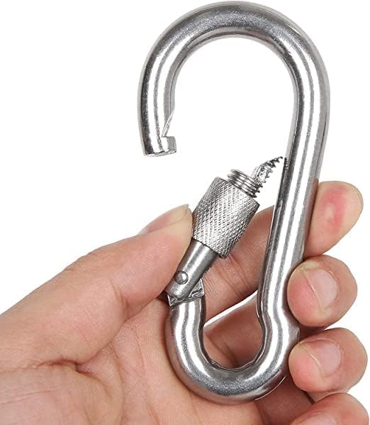 Carbiner/Carabiner Snap Hook with Screw- Stainless Steel Nickle Finish - Best for key ring, chains, ropes, camping, hiking, climbing, rigging, connecting link etc (M10 x 100mm, 4)