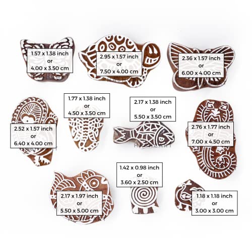 Image of Set of 10 | Wooden Animal Shape Printing Stamps Design Blocks for Baren Printing Stamps | Scrapbooking | Fabric Designing | Art Craft | Pottery Craft | Project Making