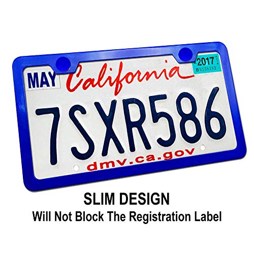 Bggtmo Blue License Plate Frames- Metal Aluminum Car Tag Cover, 2 Pack Slim Front & Rear Holders For Women, Men, Personalized Car Accessories- Screws, Rattle Proof Pads, Tire Valve Stem Caps #TOP3