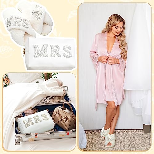 Image of Xtinmee Personalized Initial Wedding Bride Slipper Mrs Pearl Letter Makeup Bag Bachelorette Party Bridal Shower Wedding Gifts(A)