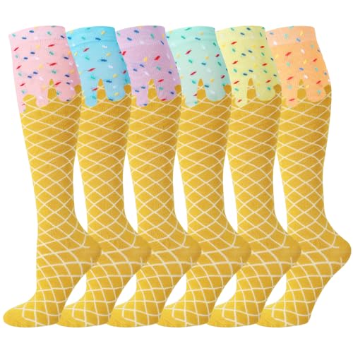 Shyyween 6 Pairs Baseball Ice Cream Drip Socks for Teen Boy Girl Pastel Ice Cream Knee High Socks Novelty Sport Gifts(Macaron Colors)