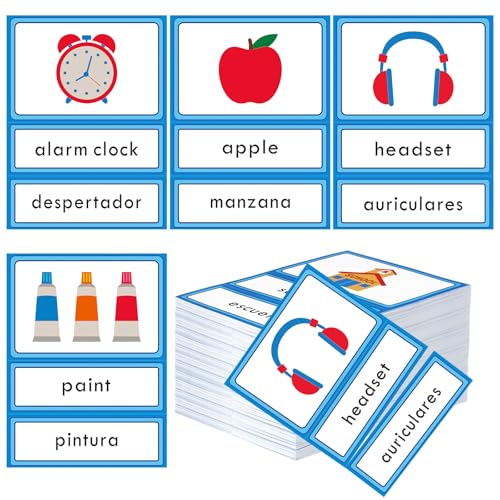 Ireer 50 Pcs Spanish English Classroom Labels 6 x 8 Inch Back to School Bilingual Learning Tools for Memory and Sight Fun Educational Games for Grade School, Homeschool, or Around the House