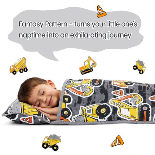 Image of Viviland Toddler Nap Mat with Pillow and Minky Dot Blanket, Excavator