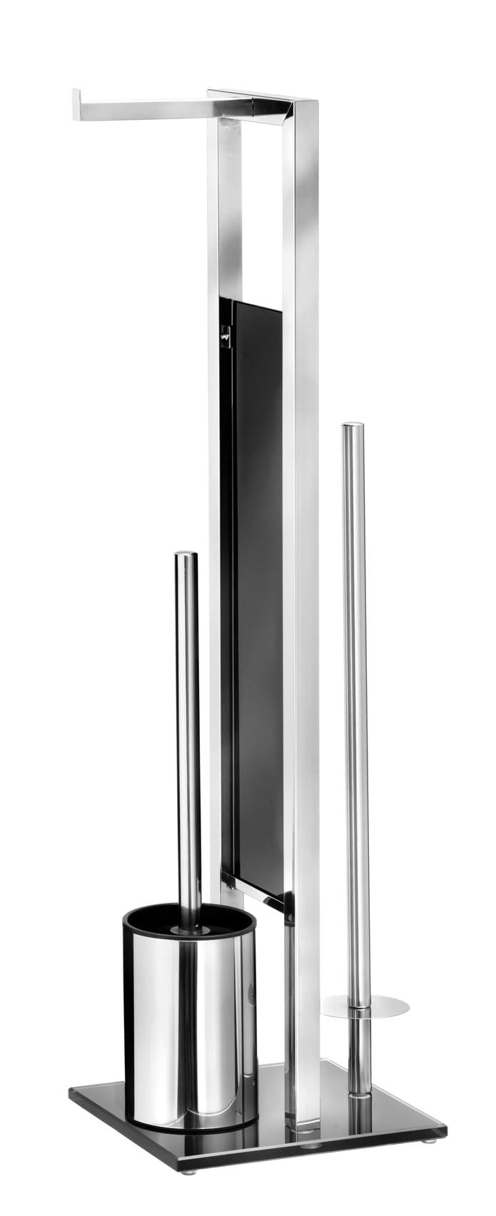 WENKO Stand WC-Garnitur Mod. Rivalta, mit integriertem Toilettenpapierhalter und WC-Bürstenhalter, in rostfreier Edelstahl-Qualität, 23 x 70 x 18 cm, Silber glänzend