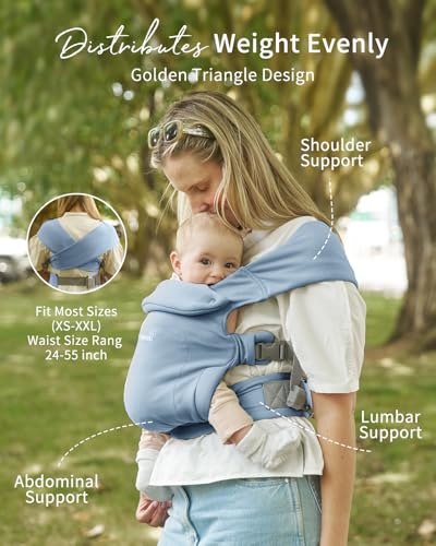 Image of GROWNSY Newborn Carrier, Ergonomic, Cozy Baby Carrier, Oxford Blue