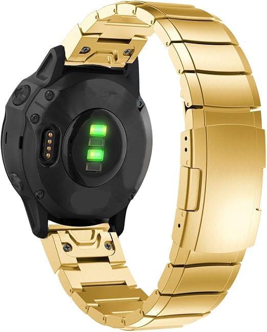 26mm Watch Straps Compatible with Garmin Instinct 3 50mm AMOLED/Instinct 3 Solar 50mm Strap, Metal Stainless Steel Wristband Replacement Business Band for Women Men (Gold)