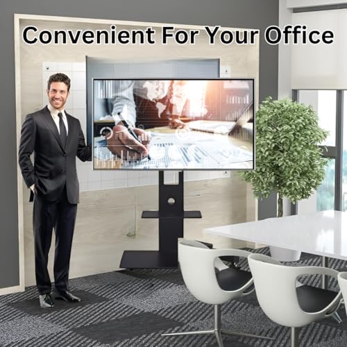 Image of Height Adjustable Floor TV Stand for 32-55 Inch LED Smart TVs, Sleek Black Wood & Metal Design, Universal TV Stand for Living Room and Bedroom, Square