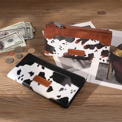 Cow Print Wallets for Women Slim Bifold Credit Card Holder - Card Cases Wallet with Smooth Zipper, Coin Pocket & ID Window - Money Organizer Cash Wallet, Signature Black2