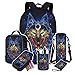Dolyues Mochila de lobo para niños, bolsa escolar con diseño de lobo galaxia y mandala, bolsa de almuerzo de neopreno, cubierta de botella de agua, pluma y monedero, Mandala de lobo