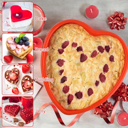 3 Pieces Silicone Heart Cake Pan, 5 8 10 inches Heart Shaped Cake Pan Nonstick Cheesecake Mold Reusable Food Grade Silicone Baking Mold for Baking Brownie Valentine Mother Wedding Birthday Day, Red
