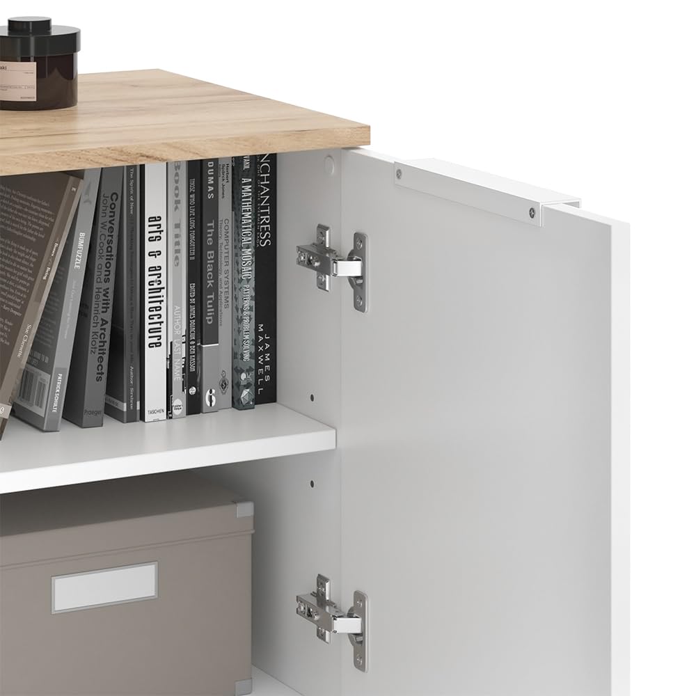 Vicco Credenza Wido, Bianco/Sonoma, 80 x 50 cm con 2 porte, adatto per riporre abiti e oggetti per la casa