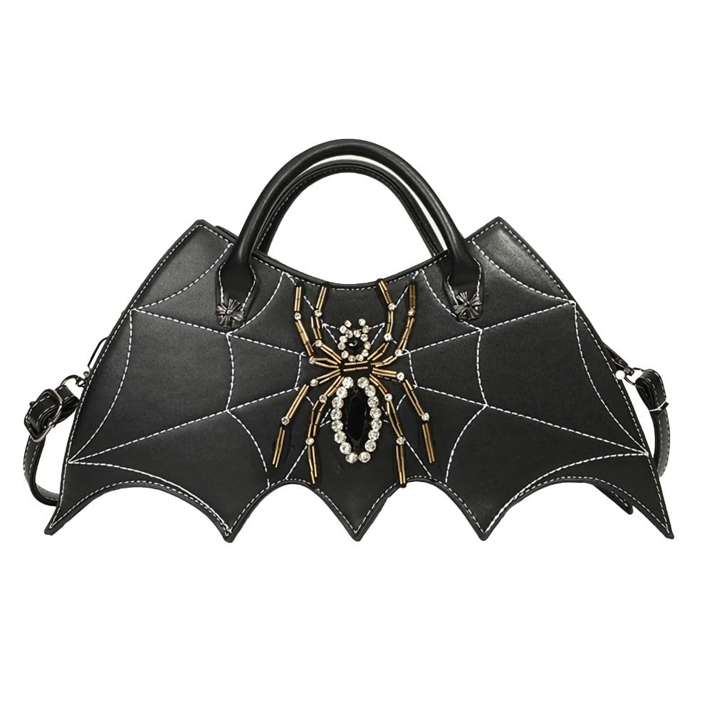 Borsa a tracolla con ali di pipistrello, borsa a tracolla in pelle PU con ragnatela divertente gotica da donna